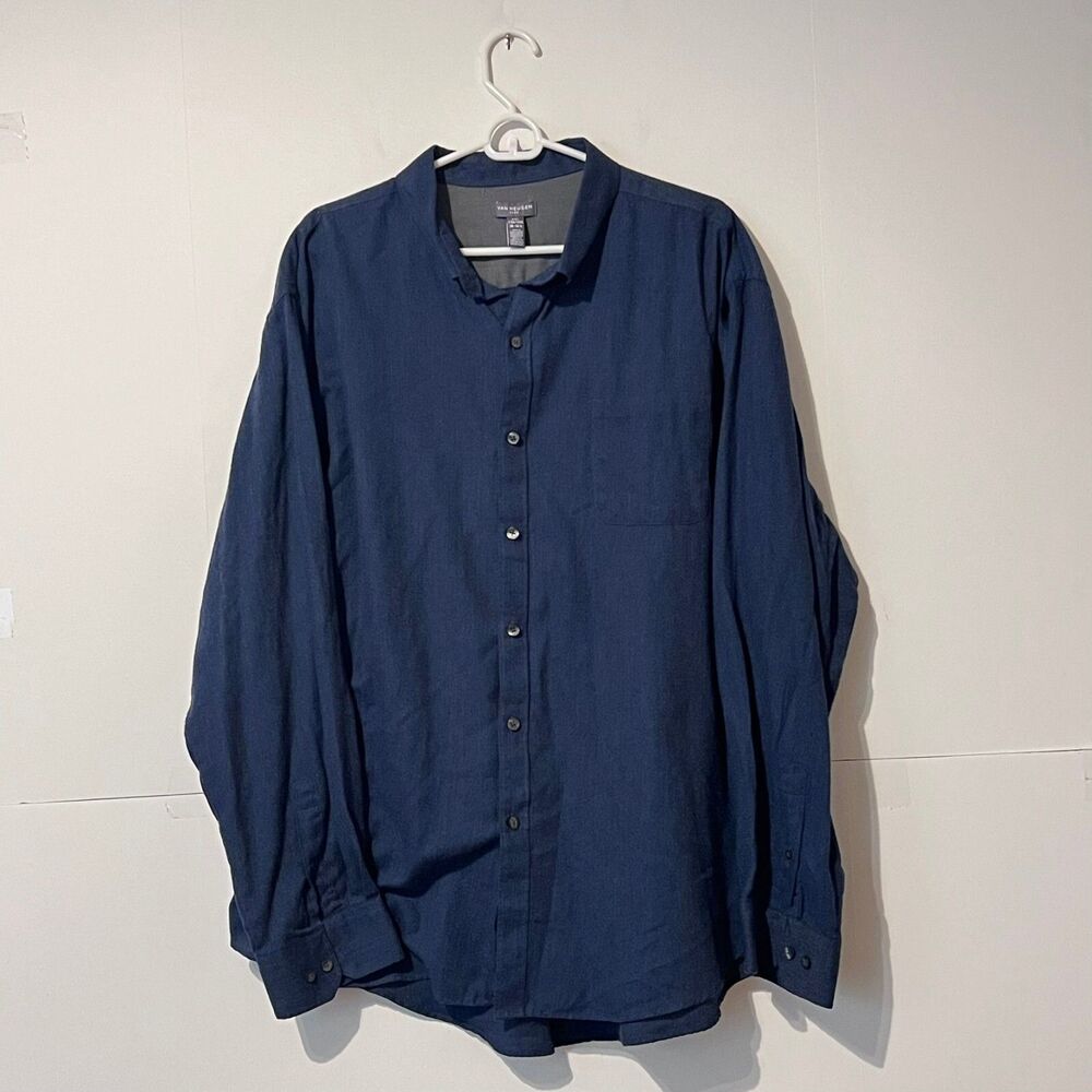 Van Heusen Mens Flex Shirt Size 2XL 18-18.5 Dark Blue Herringbone Suede Comfort